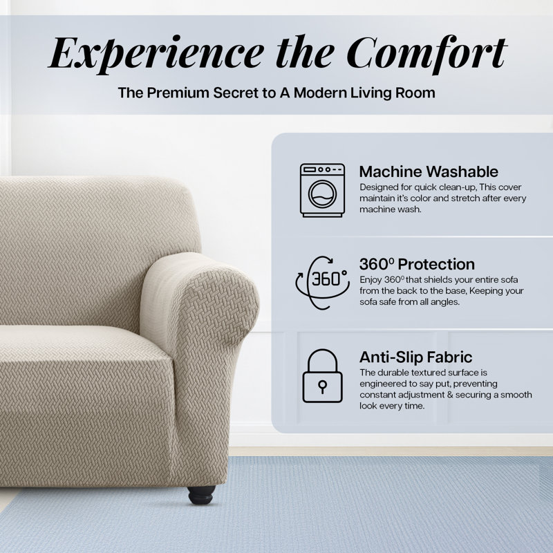 Jacquard Pattern Stretchable Spandex Sofa Slipcover - Stylish Sofa Protector, Beige, 179cm H x 165cm W - (1 Seater)