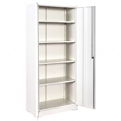 71" Metal Storage Cabinet With Swing Steel Doors, 4 Adjustable Shelves, Cream White, Rust - , For Garage And Office Use Heavy Duty In Shelves Secure Locking Laundry Organization