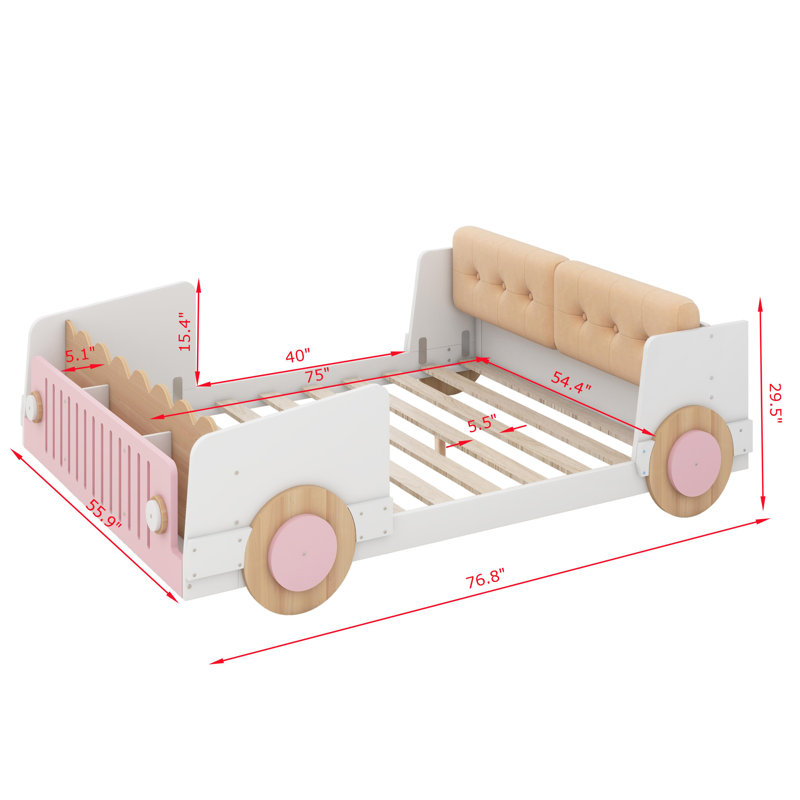 Lit plateforme double en forme de voiture avec coussin moelleux Aleighana
