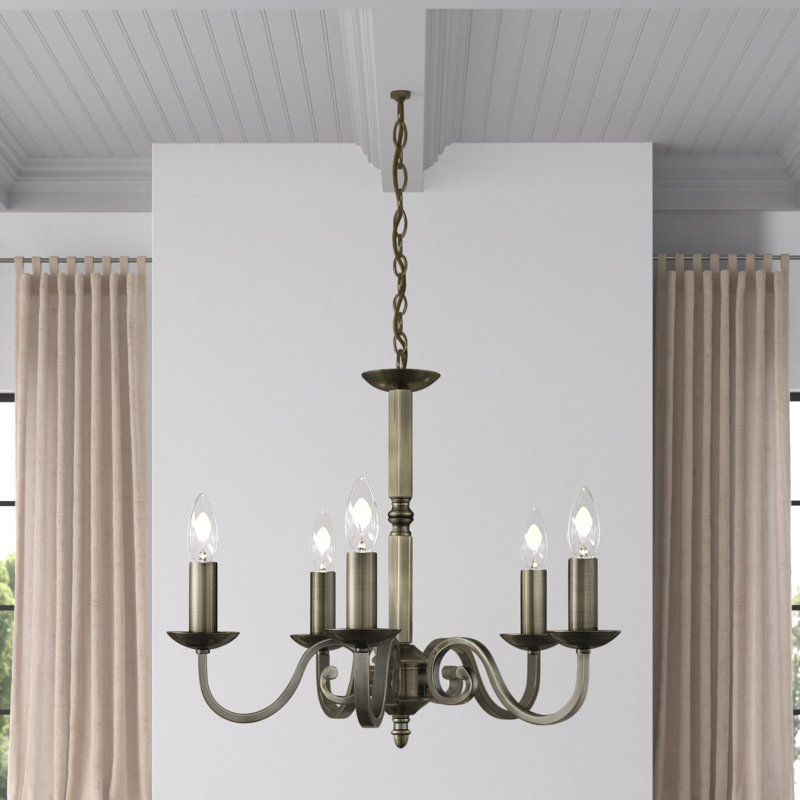 Caroga 5 - Light Candle Style Chandelier, Plated