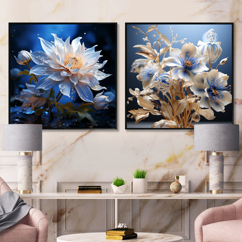 Ensemble de 2 cornflowers Crystal Crystal, Cadre flottant noir, H 16 po x l 33 po