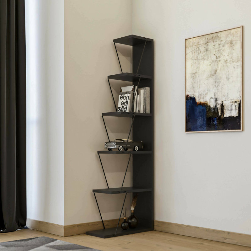 Burlingame Corner Bookcase, Anthracite/Black