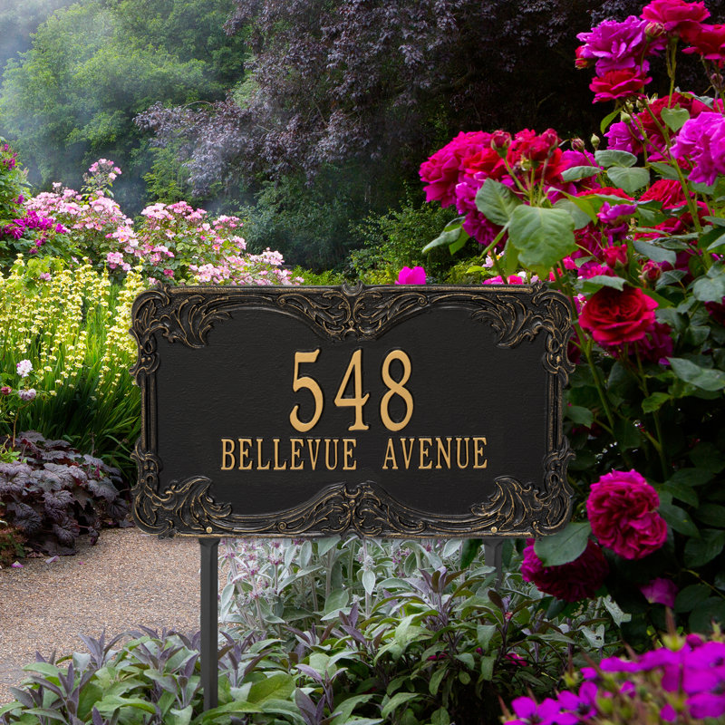 Signature Series 2-Line Lawn Address Sign, Black, Gold, Yes