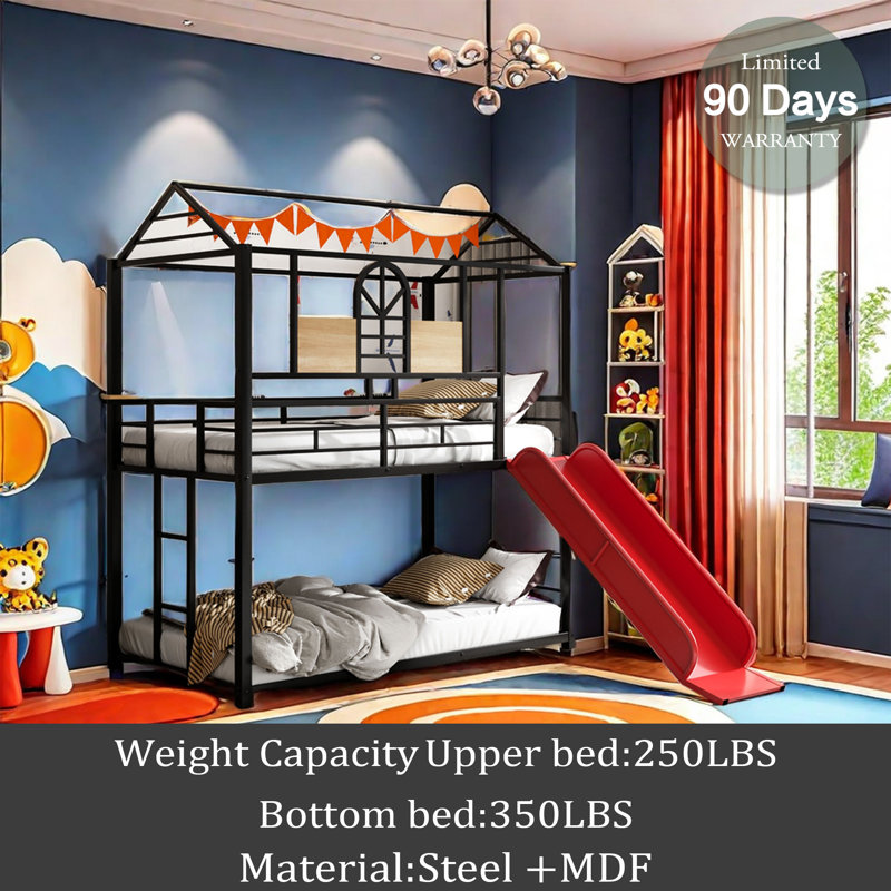Aiyah Kids Twin Over Twin Bunk Bed, Red/Black