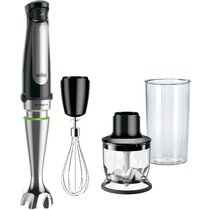 HOMCOM Immersion Hand Blender, 400W 4-in-1 Handheld Stick Blender with  Adjustable Speed, 500ml Chopper, Egg Whisk, 800ml Measuring Cup, and  Stainless Steel Blades, Silver/Black