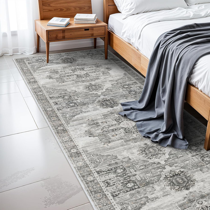 Washable Area Rugs - Large Rugs for Living Room Stain Resistant Carpet Vintage Rugs for Bedroom with Non Slip Backing Home Decor Floor Decoration Mat ( Grey)