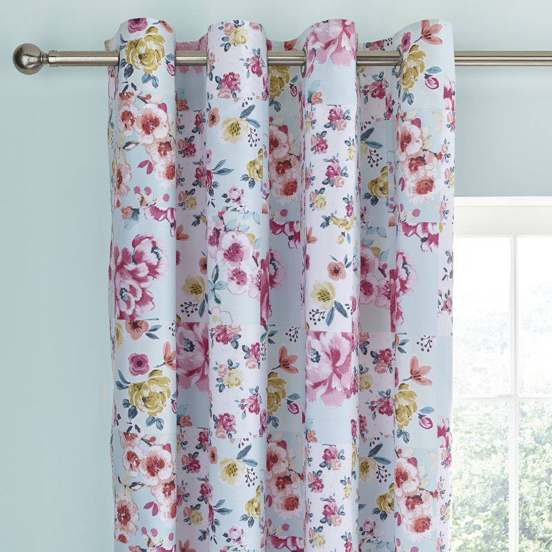 Flower Patchwork Eyelet Room Darkening Curtains