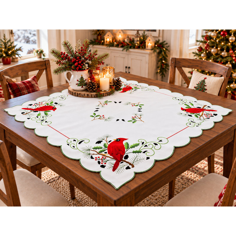 Nappe brodée (33 po carrée) - Blanc/Cardinal, 33" square, Does Not Apply