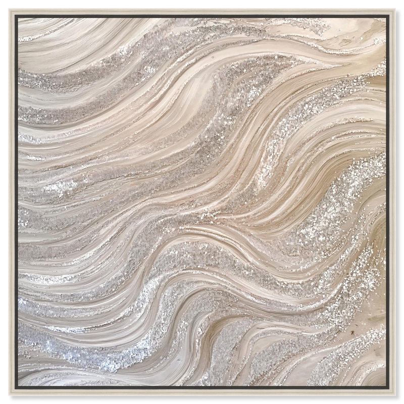 «Silver Waves I Canvas Minimalist Abstract» par Art Remedy, H 31 po x l 31 po x P 2 po, Encadrement argenté
