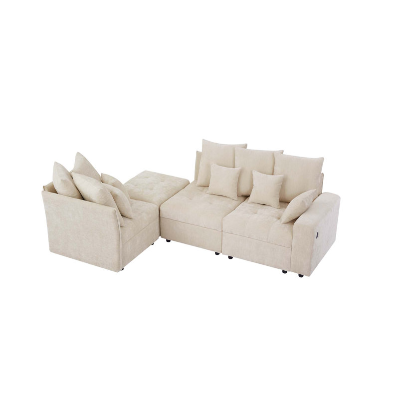 Canapé modulaire rembourré 4 pièces Euphemiah, Chenille beige