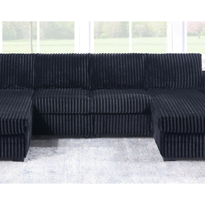 Ensemble de canapé modulaire en U 3 pièces à finition noire avec dossier à coussins et accoudoirs à accoudoir à droite et à gauche pour le salon principal confortable pour 4 personnes