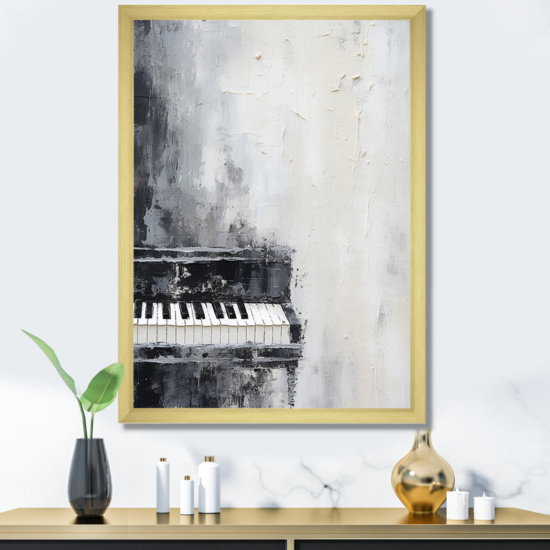 Minimalisme, piano, minuit, noir et blanc II, Cadre doré simple, H 20 po x l 12 po x P 1 po