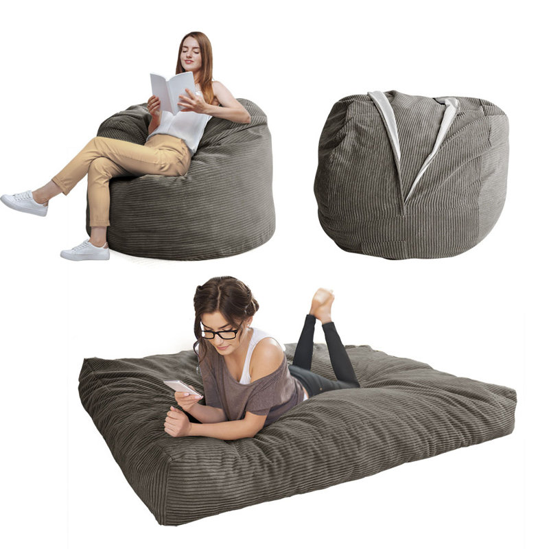 Corduroy Bean Bag Chair & Lounger, Dark Gray Corduroy, 27.6 H x 43.3 x 43.3