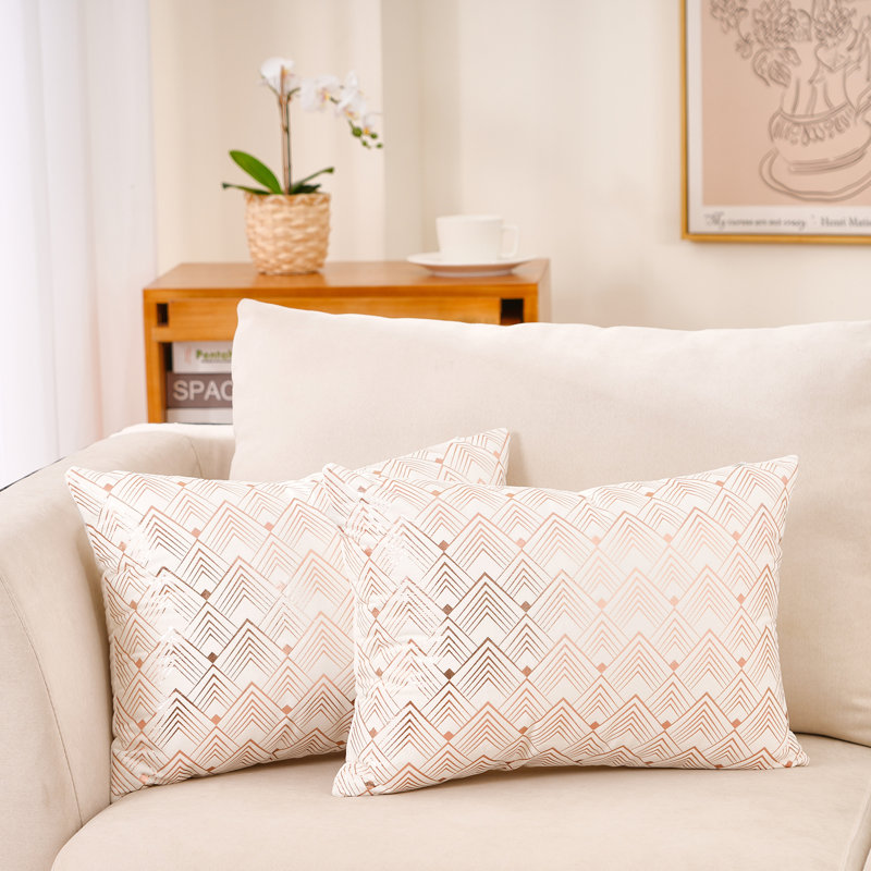 Housse de coussin décoratif en velours avec motif géométrique, Noir, 14 po x 20 po, Polyester/ Bourre en polyester