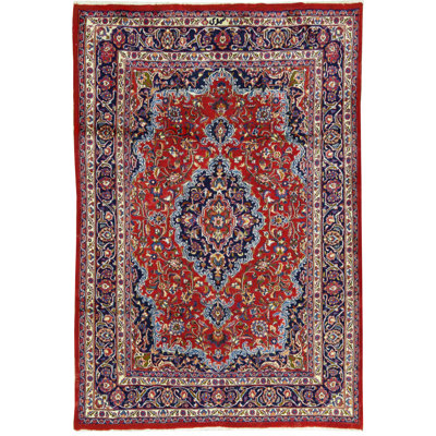 Hand-Knotted High-Quality Red and Blue Area Rug