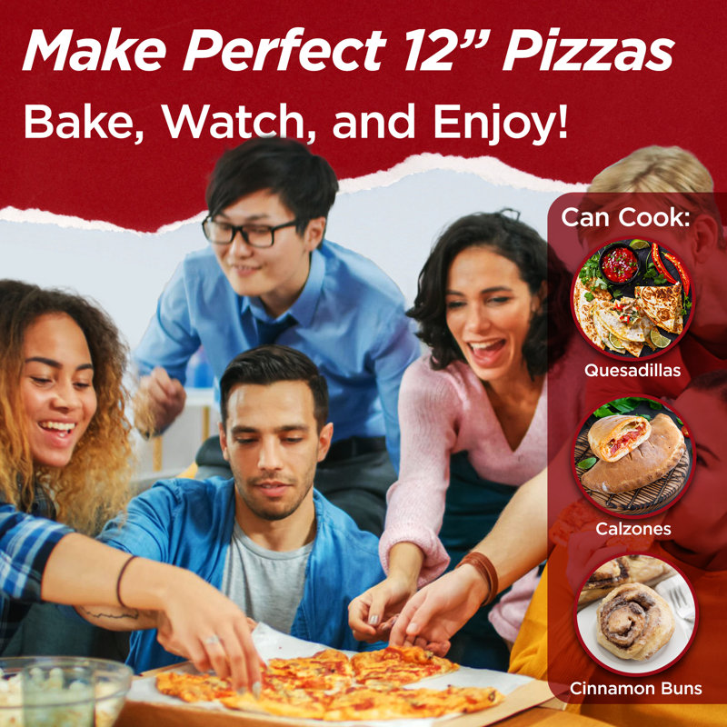 CULINARY CHEF Electric Pizza Oven with Ceramic Stone, Viewing Window, Adjustable Heat Control, Black