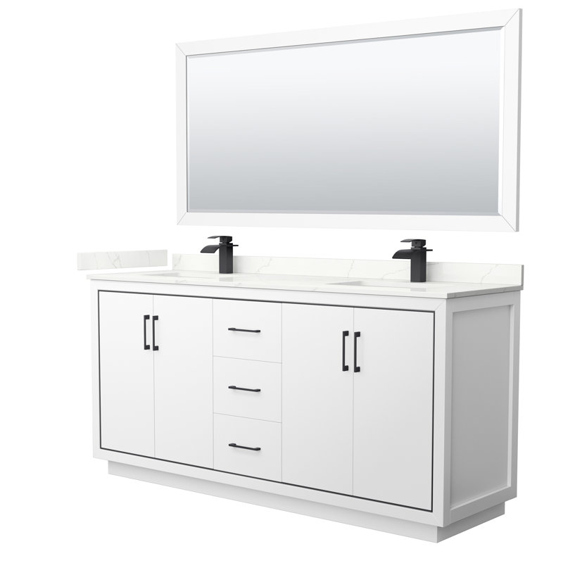 72'' W Double Vanity, Giotto Quartz, Brushed Nickel, White