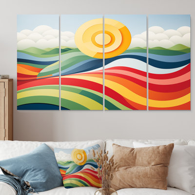 «Yellow and Red Vibrant Landscape Horizons - Abstract Landscape», ensemble de 4 décorations murales