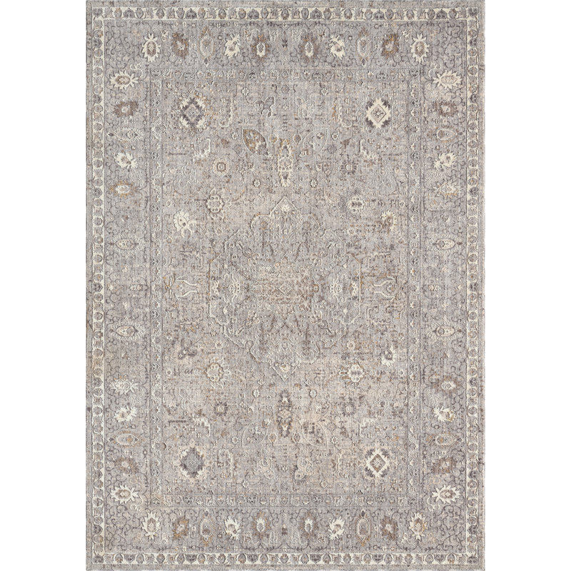 Humbert Revival – Faded Grey Traditional Rug with Vintage Botanical Pattern, Rectangle 1'10" x 3'