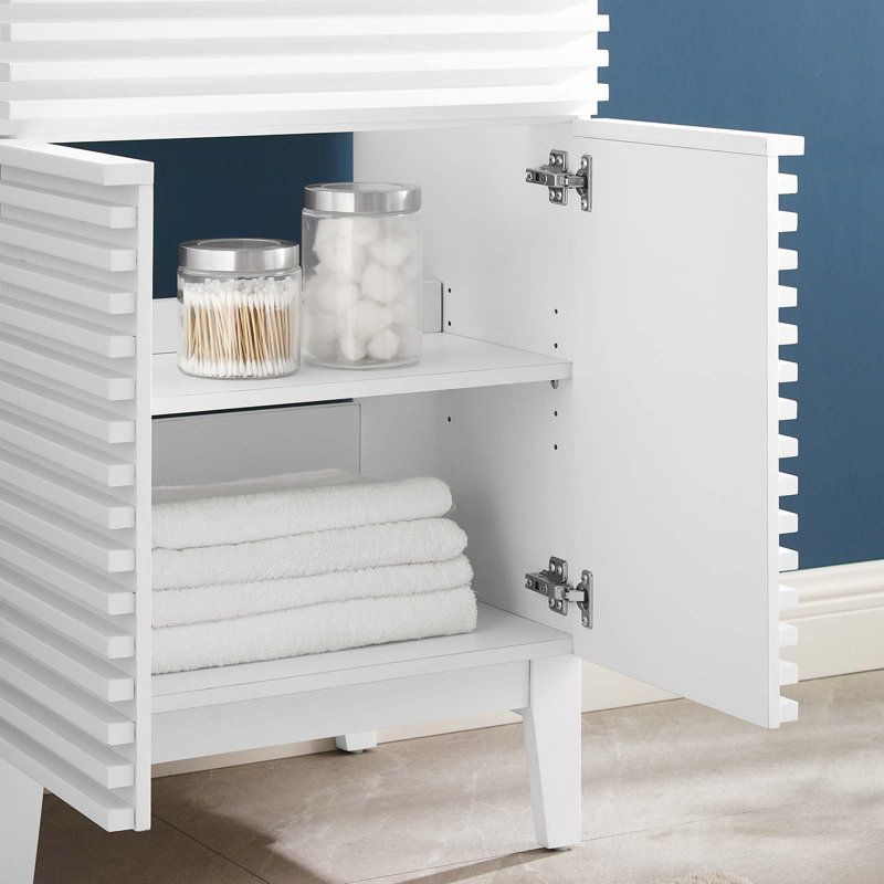 White Freestanding Mid-Century Modern Bathroom Vanity Cabinet