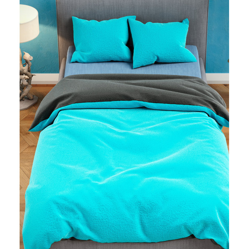 Chanson Bed Linen, Turquoise, 220 x 240 cm Duvet Cover Set with 2 Pillow Shams