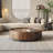 Pre-Assembled Walnut Round Coffee Table with Hidden Storage Drawers for Living Room or Home Office