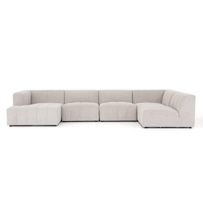Langham 157" Wide Symmetrical Modular Sectional, Left Hand Facing, Beige Polyester