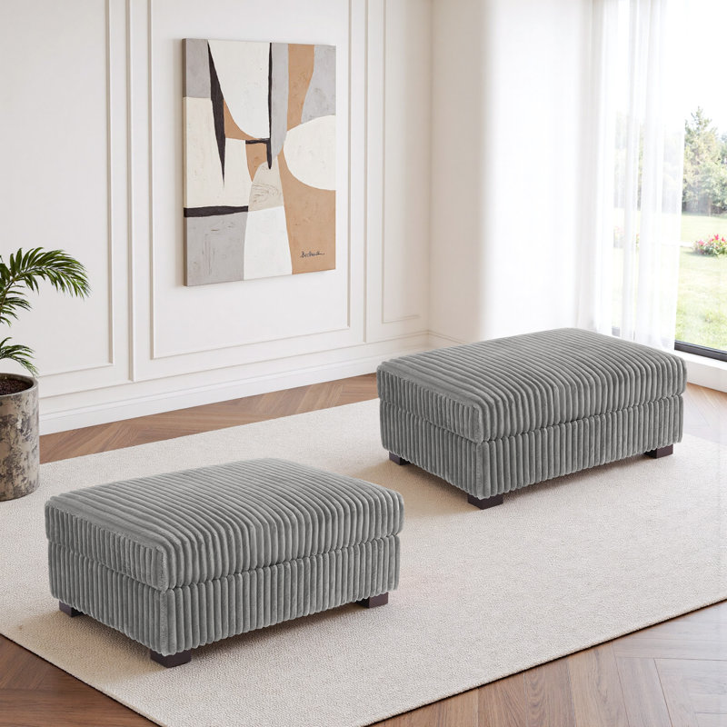 41.75cm Wide Rectangle No Pattern Footstool Ottoman, Light Grey