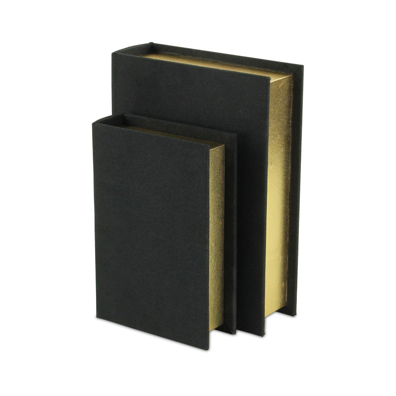 Black Fabric Lidded Book Box Set with Gold Accents