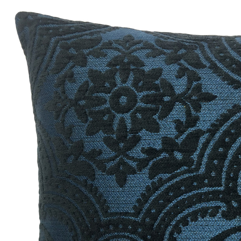 Damask Reversible Throw Pillow, 26" x 26", Navy