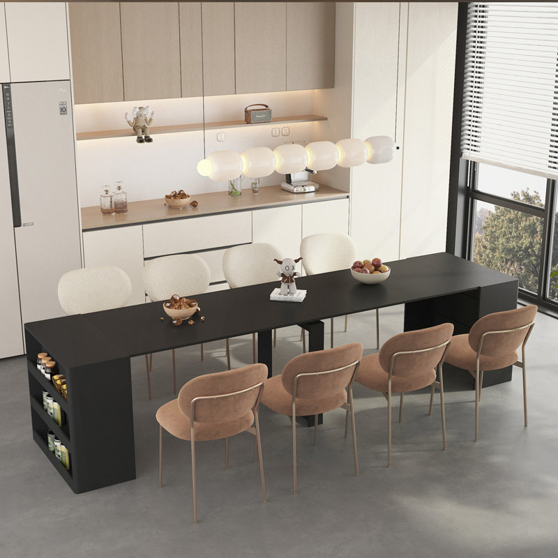 Extendable Foldable Dining Room Table, Black