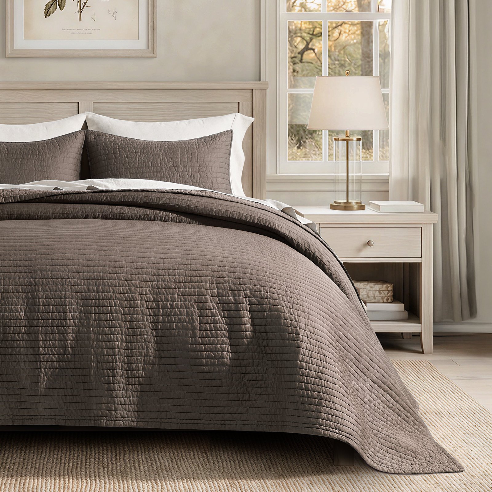 Cotton Sateen Quilt Set, Mocha Brown, California King + 2 Pillow Shams