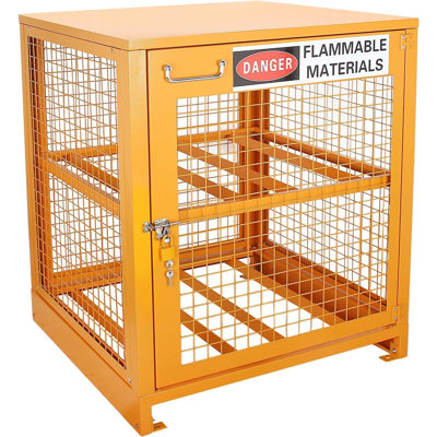 Propane Tank Storage Cabinet Yellow Steel Box Holds 4 Cylinders (Fits 3,5,11,20,30,33Lb Tanks)