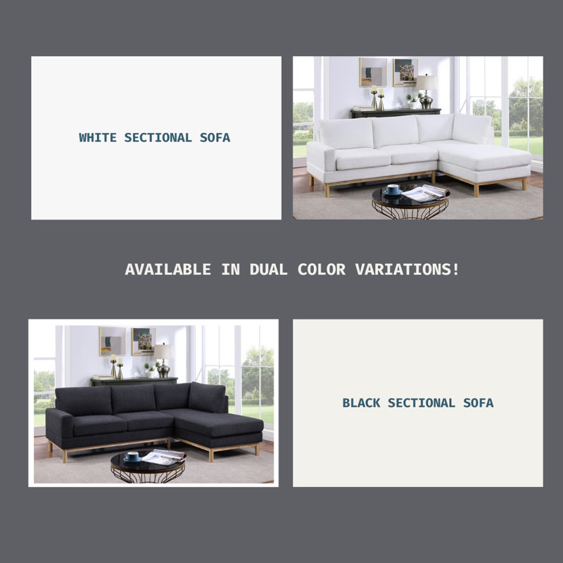 Nyos Sectional Sofa with Right-Facing Chaise, Black 100% Linen