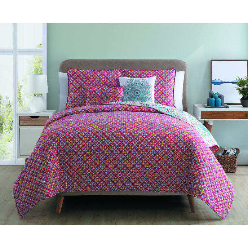 Ensemble de courtepointe réversible Windsor Medallion, Roi, Bleu / Rose