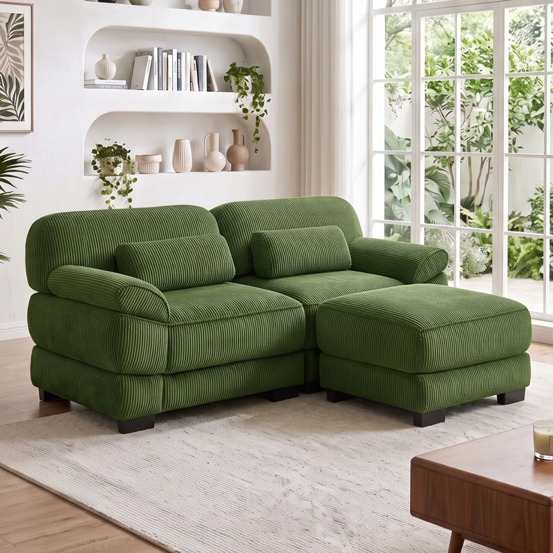 Canapé modulaire 2 places avec repose-pieds Nimbus pour petit salon, Vert