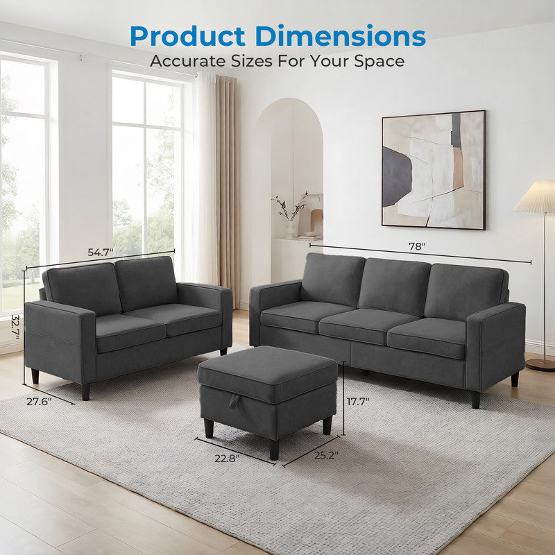 6 Seater Corduroy Sofa, Dark Grey