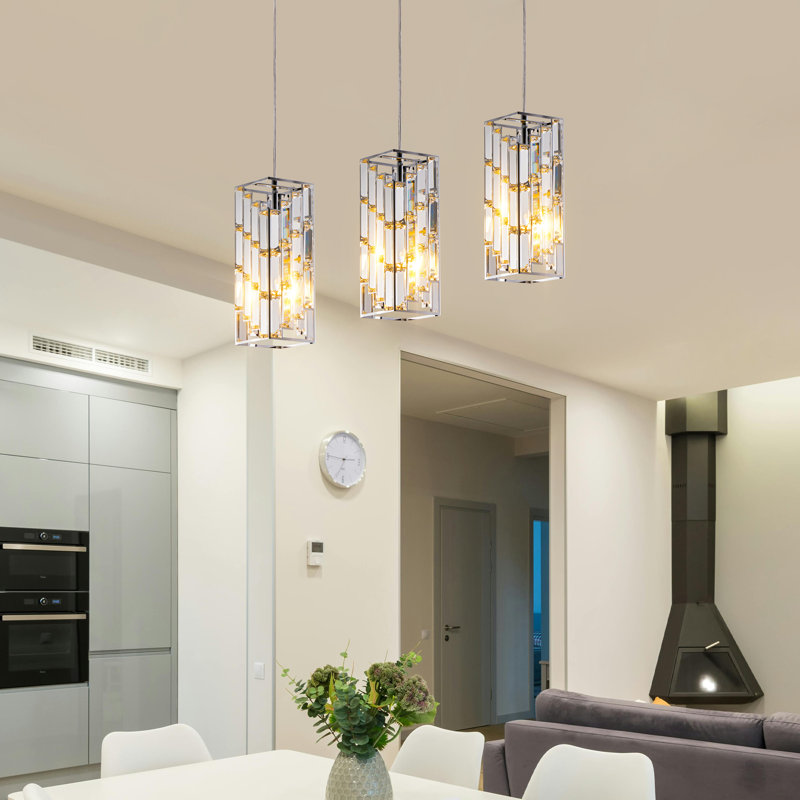 3-Light White Chrome Adjustable Iron Crystal Chandeliers