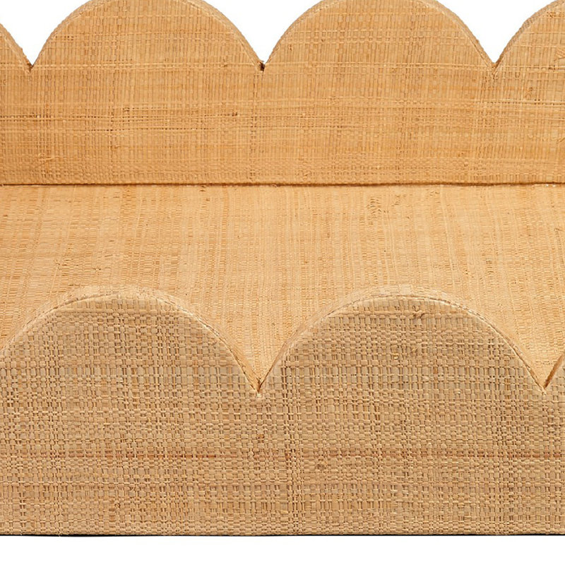 Rori Decorative Accessory Tray, Scalloped Edge 15 Inch Raffia, Brown