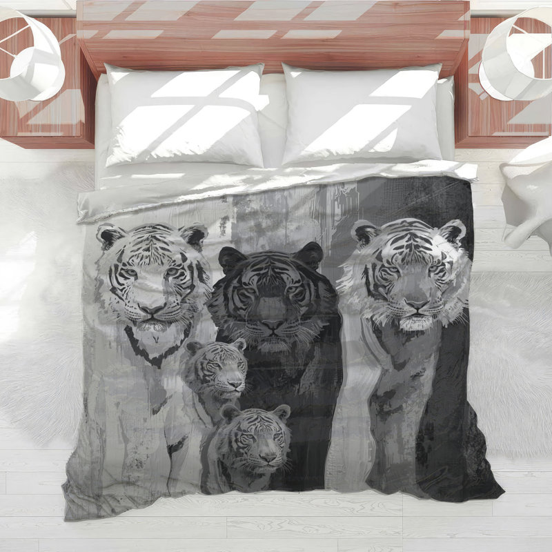 Édredon monochrome Family Tiger, Lit simple