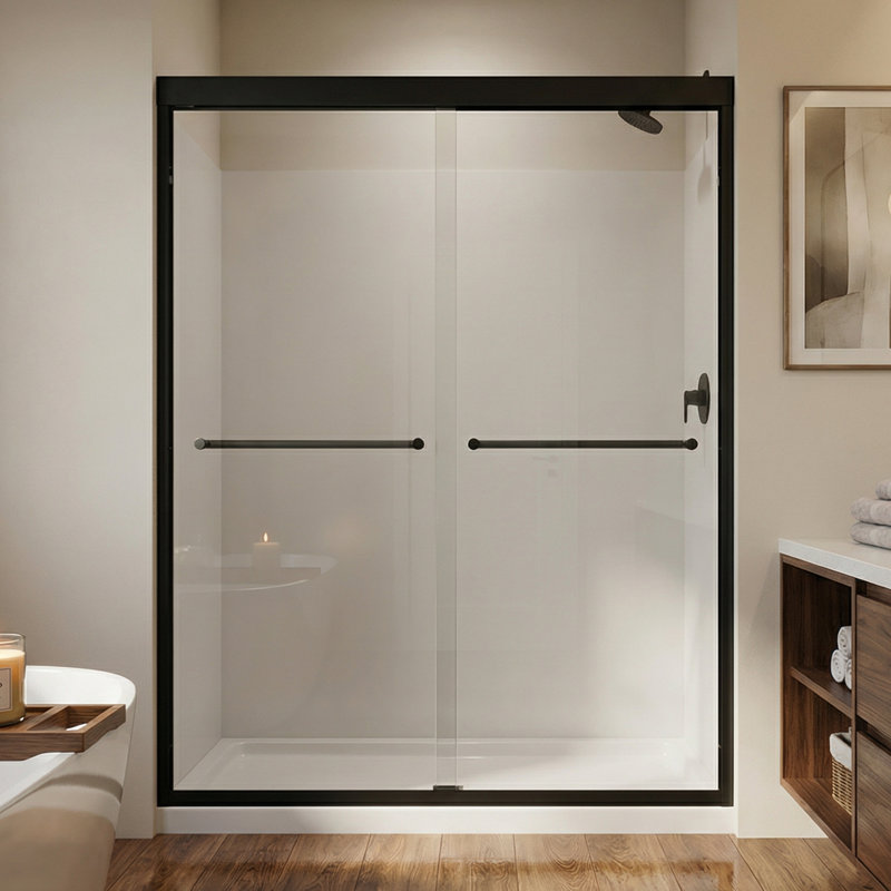 44-48 In. W X 72 In. H Double Sliding Shower Door, Semi-Frameless Bypass Bathroom Sliding Door With 1/4" (6Mm) Tempered Glass For Walk-In Shower,Matte Black
