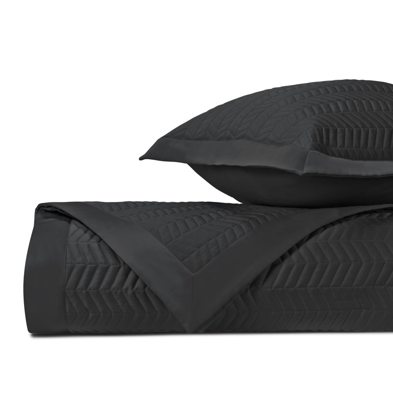 Chester Quilted Sateen Coverlet Set, King Coverlet + 2 Standard Shams, Black