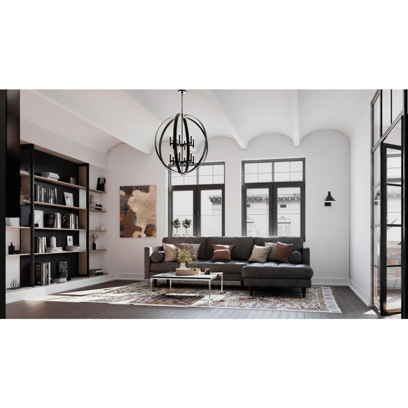 Luminaire suspendu rustique moderne à douze lumières, Noir mat