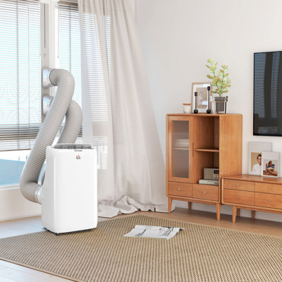 HOMCOM Inverter Air Conditioner, 14000 BTU Dual Hose Portable AC Unit with Cool, Dehumidifier, Fan, for 700 Sq. ft, 24H Timer On Off, Window Kit