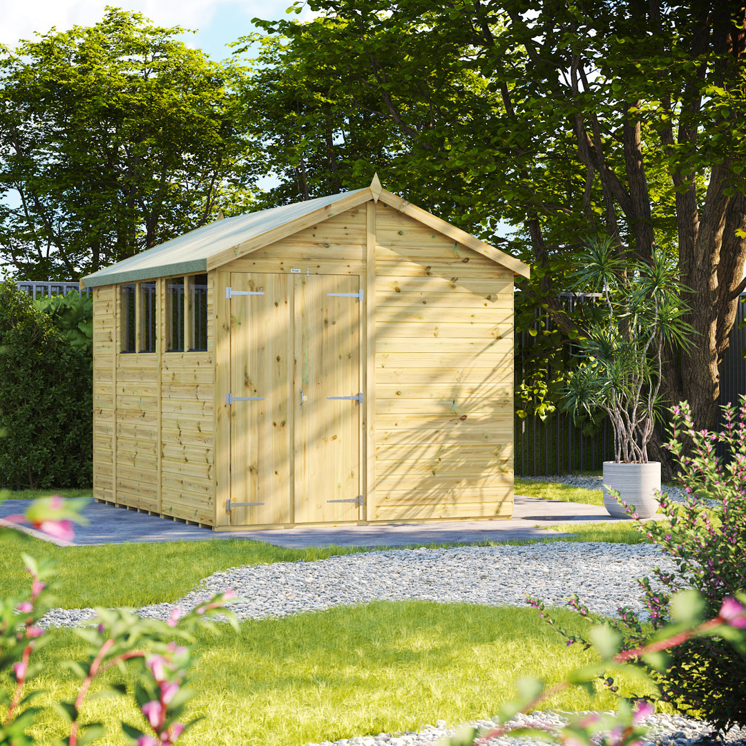 Powersheds 10 x 8ft Premium Pressure Treated Timber Apex Garden Shed, Double Doors
