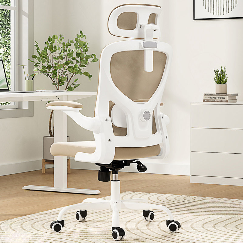 Chaise de bureau ergonomique avec appui-tête réglable, soutien lombaire et accoudoirs rabattables pour la maison ou le bureau.