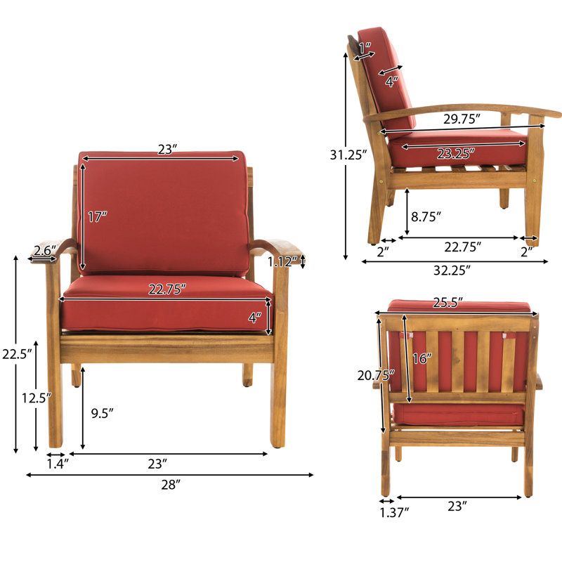 Fauteuils club épais et rembourrés en bois pour l'extérieur, enveloppe d'eau, couleur, 28,29 lb, profondeur de 32,50 po, assemblage requis dans la structure,