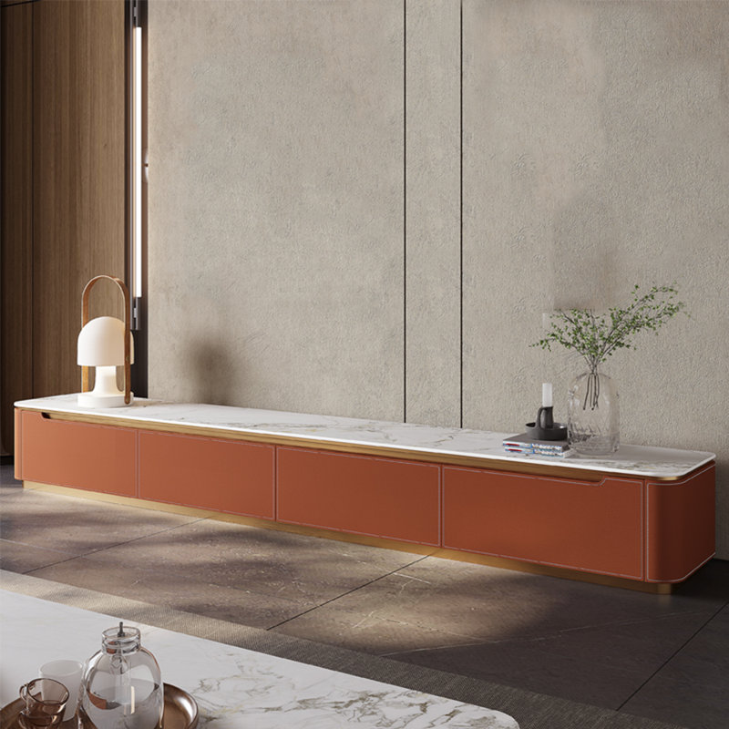 Meuble télé de style moderne et minimaliste, Orange / blanc / gris, 70.87"