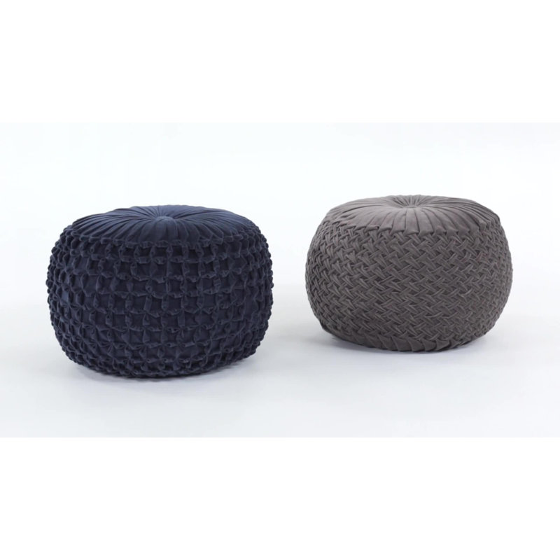 Renee Transitional Navy Velvet Tufted Round Pouf