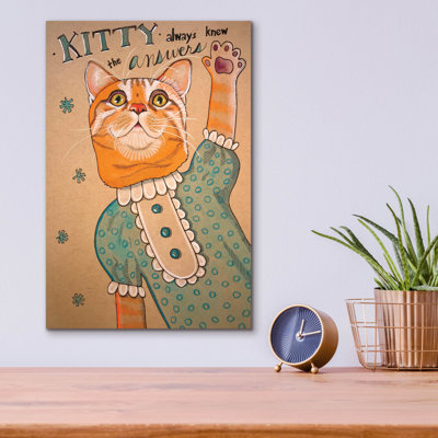 Art mural en verre épique «Answering Kitty» par Bebe Keith, 12 po x 16 po